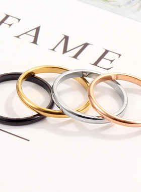 欧美简约钛钢玫瑰金情侣戒