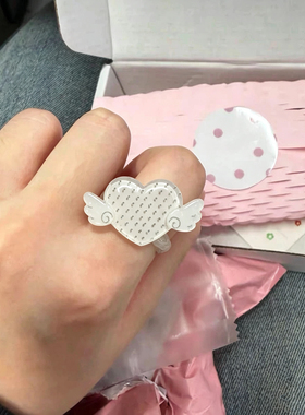 nah原创设计波点爱心翅膀可爱少女心甜美戒指小众古早日系指环y2k