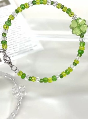 nah手作幸运四叶草手链可爱少女心古早米珠串珠配饰亚文化y2k