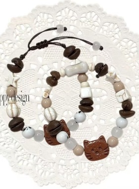 nah手作咖啡豆猫咪可可小猫饼情侣手链编织星星可爱少女串珠手串