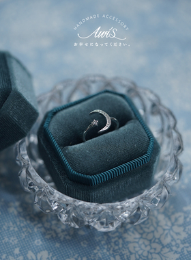 纯银日系星星月亮开口戒指