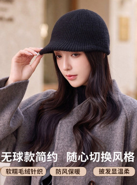 紫宝毛球护耳减龄加厚毛线棒球帽