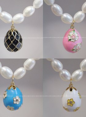 原创珐琅吊坠天然淡水珍珠项链