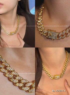 菱形满钻古巴链欧美ins百搭