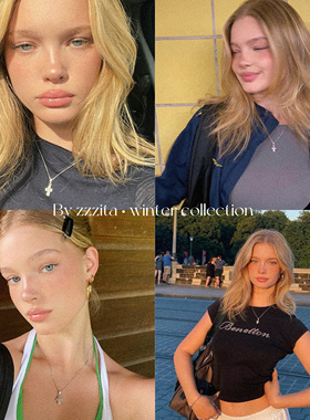 ZZZITA Clara’s cross～美式闪钻迷你十字架项链百搭简约锁骨链