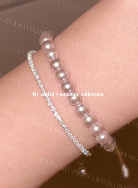 ZZZITA 千金甜心·Rosy Sweetheart～双层闪钻粉光贝珠手链手串