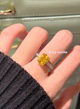 ZZZITA 发财黄～黄色闪钻通体925纯银戒指高级感轻奢气质百搭指环