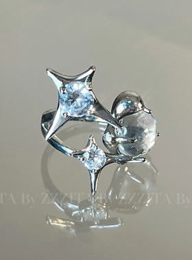 ZZZITA 闪钻十字星芒不规则开口戒指 锆石水晶小众设计轻奢高级感