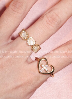ZZZITA 甜美又危险·Deep in Love～百搭辣妹闪钻十字架爱心戒指