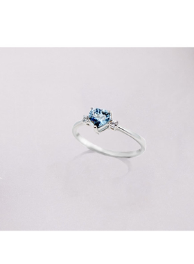 海蓝宝心形戒指 女纯银925蓝色托帕石指环食指戒简约百搭个性网红