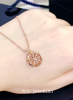 18K金LS王室马车项链 女玫瑰金太阳纯银车轮镶钻锁骨链鸢尾花礼物