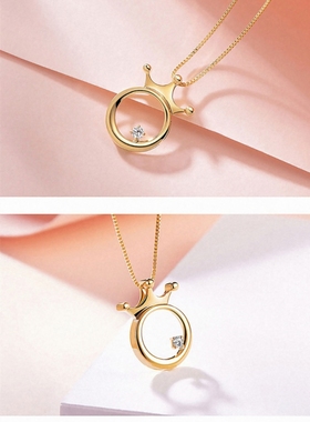 香港LS皇冠项链 女轻奢气质18K黄·金心动锁骨链圆环钻石礼物纯银