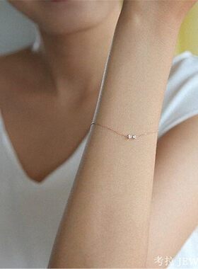 日本18K金蝴蝶结钻石手链女黄.金爱心心形纯银手镯手环玫瑰金纯银