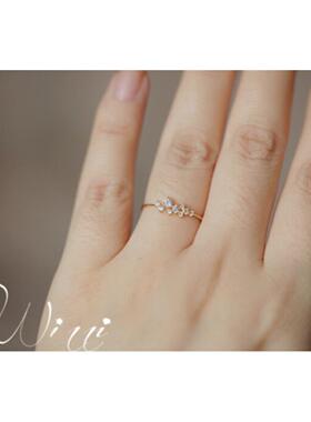 日本繁星戒指女纯银镀黄金色 潮婚礼小花束闪闪夜空镶钻指环礼物