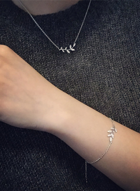 加拿大橄榄枝手链 女18K黄金纯银925手镯手环 日韩版百搭个性气质