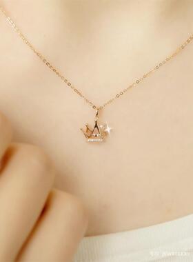 英国王室QUEEN小皇冠项链女纯银镀黄金色 女王桂冠锁骨链小众简约