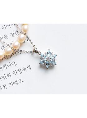 海蓝宝石雪花项链女 纯银925初雪锁骨链简约个性学生森系圣诞礼物