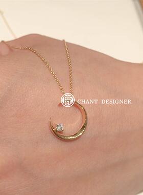 日本Ster jewelly18K金水冰月项链 女纯银月亮锁骨链钻石星月礼物