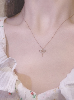 仙女魔法棒项链女18K玫瑰金钻石星星手杖锁骨链纯银翅膀INS小红书