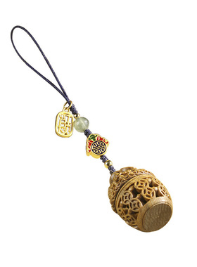 绿檀木质聚宝盆铜钱香囊