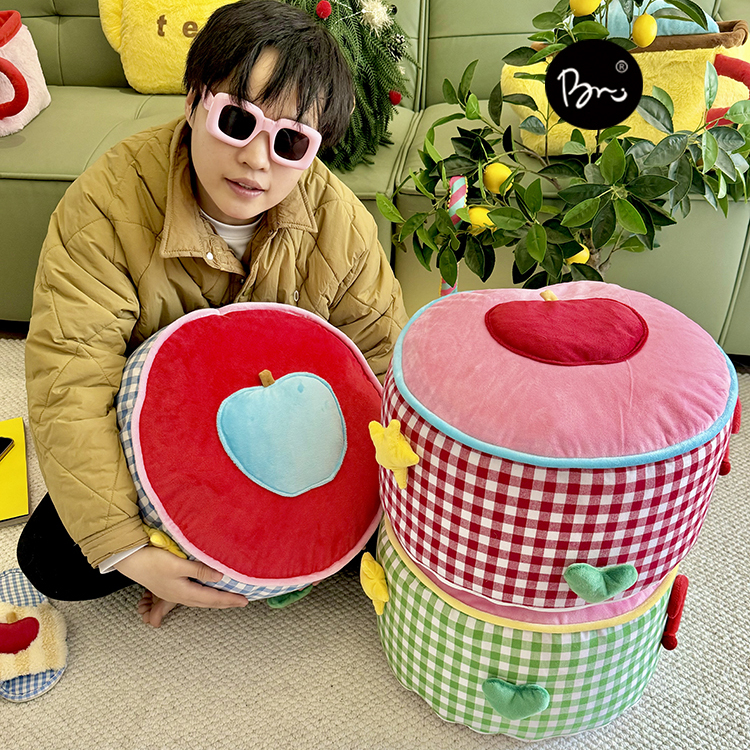 ins奶油格子坐墩久坐不塌客厅榻榻米蒲团可拆洗脚凳可爱换鞋凳子 - 图0