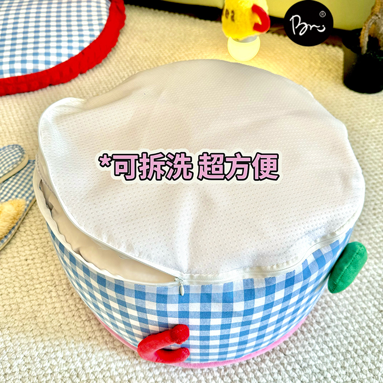 ins奶油格子坐墩久坐不塌客厅榻榻米蒲团可拆洗脚凳可爱换鞋凳子 - 图3