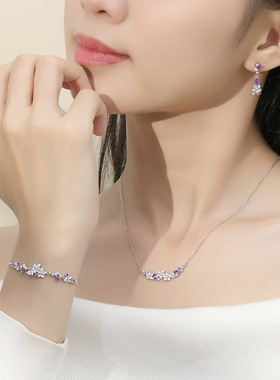 原创紫藤花纯银手链女小清新森系