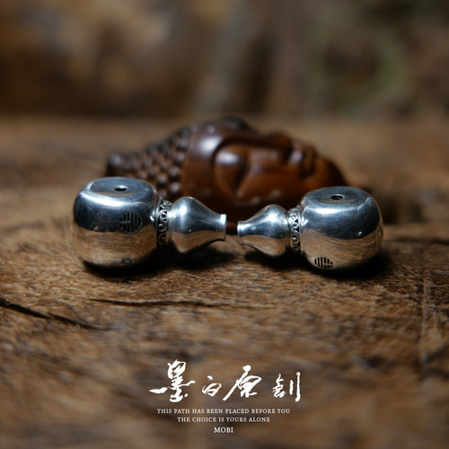 「墨白」神级 925银水波纹福禄三通佛头文玩菩提配饰 - 图3