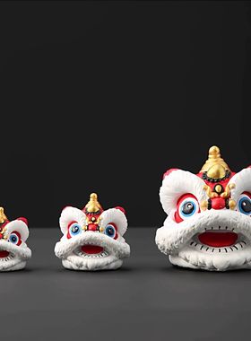 中国风红色狮子头舞狮醒狮小摆件桌面装饰品创意佛山文创生日礼物