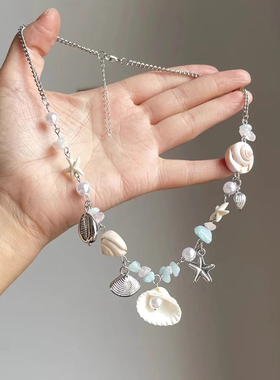 夏日海滩夏日贝壳海星项链女新款度假风小众设计感精致锁骨链