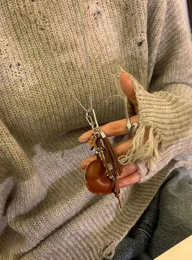 时尚皮质饺子皮长款项链女韩系百搭高级卫衣链简约气质配饰