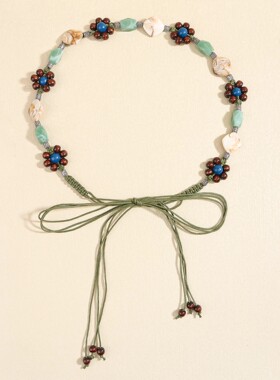 绿色腰链配饰女编织腰带装饰配连衣裙子波西米亚民族风腰绳系带细