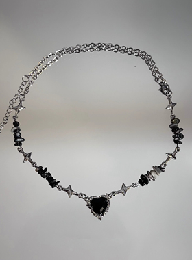 CHEALIMPID/.黑宝石星芒爱心碎石项链章昊同款高级感小众潮流男女