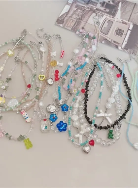 2024个性新款串珠项链女夏天小众设计感森系仙女小清新脖颈链锁骨