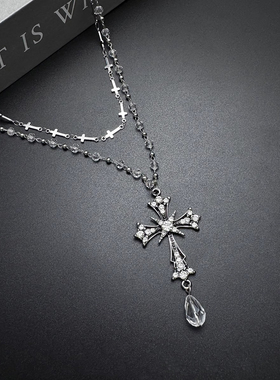 暗黑朋克十字架y2k项链女复古多层叠戴高级感锁骨链甜酷颈链