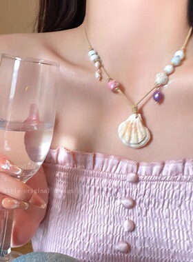 海边度假天然石贝壳项链女夏ins小众设计感配饰甜酷辣妹风锁骨链