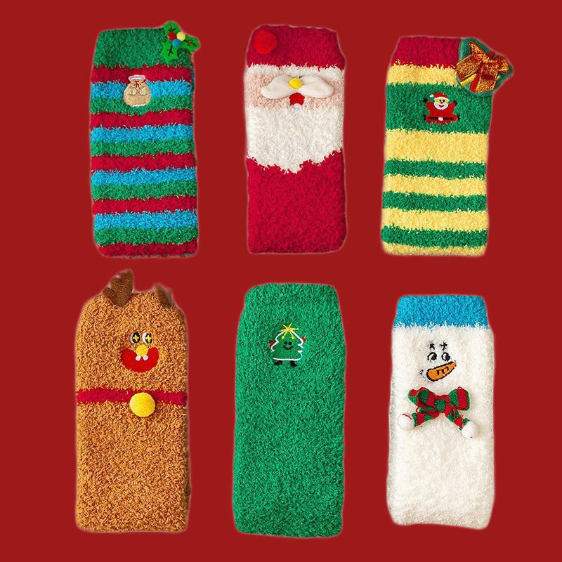 圣诞过膝袜子女珊瑚绒加绒加厚长筒居家睡眠袜卡通可爱护腿地板袜,淘宝优惠券,粉丝福利购,淘宝优惠卷