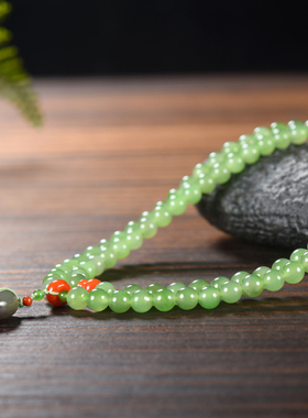 【楼兰璞钰】天然精品和田玉碧玉冰果绿多圈两用款多圈手链设计款
