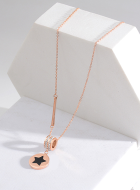 小众气质黑色五角星项链钛钢镶钻玫瑰金锁骨链颈链女款饰品配饰