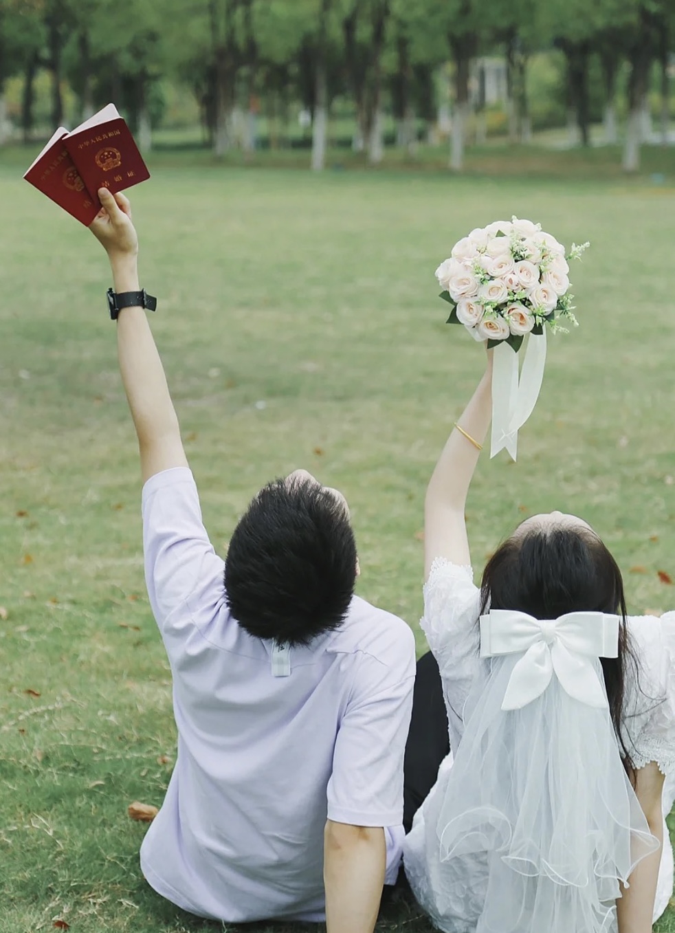 白鹿同款结婚登记领证拍照求婚头纱发夹子头饰蝴蝶结新娘白色婚纱