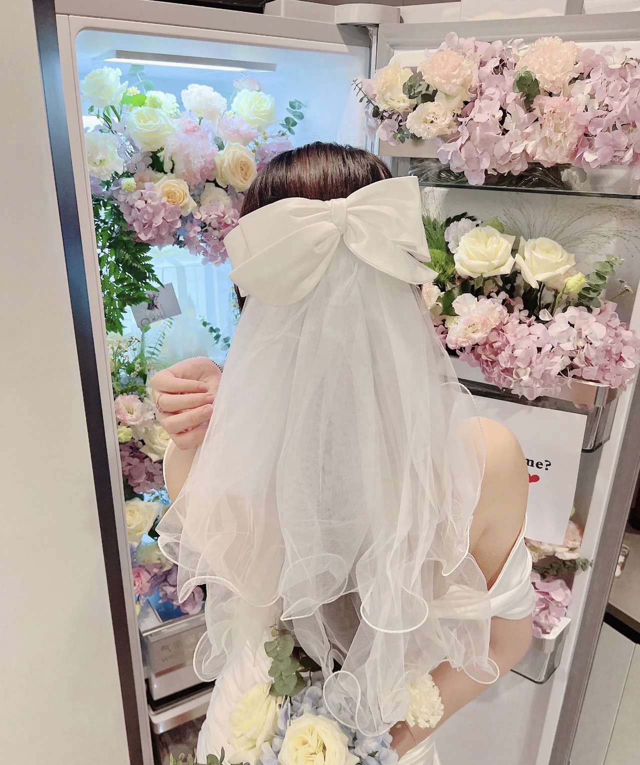 白鹿同款结婚登记领证拍照求婚头纱发夹子头饰蝴蝶结新娘白色婚纱