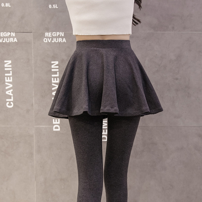 加绒加厚假两件外穿带裙子的打底裤 萱彩妮打底裤