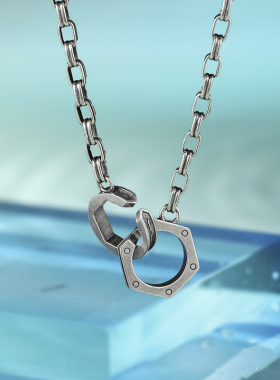 周六福双环无形银饰套链男潮项链