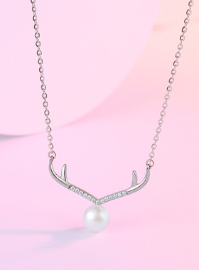 周六福s925银项链女鹿角吊坠