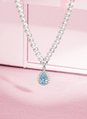 周六福珍珠项链女贝珠S925银水滴