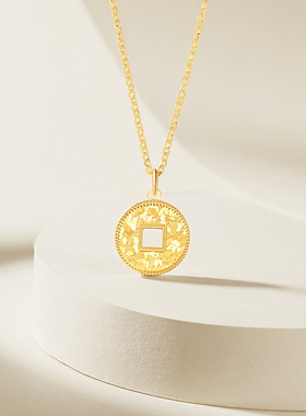 周六福小铜币链坠S925银