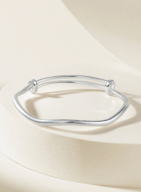 周六福波浪银手镯女S999银实心镯