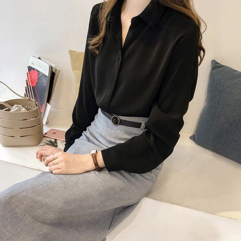 雾霾蓝女雪纺气质有垂感新款衬衫 迷样女子衬衫