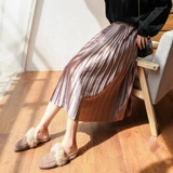 Демисезонная брендовая длинная бархатная юбка в складку, 2019, высокая талия