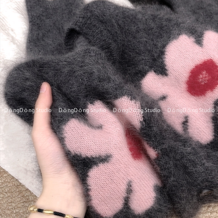 大角羊拉绒！[粉红小花]提花圆领开衫女士宽松针织毛衣外套 7199,淘宝优惠券,粉丝福利购,淘宝优惠卷